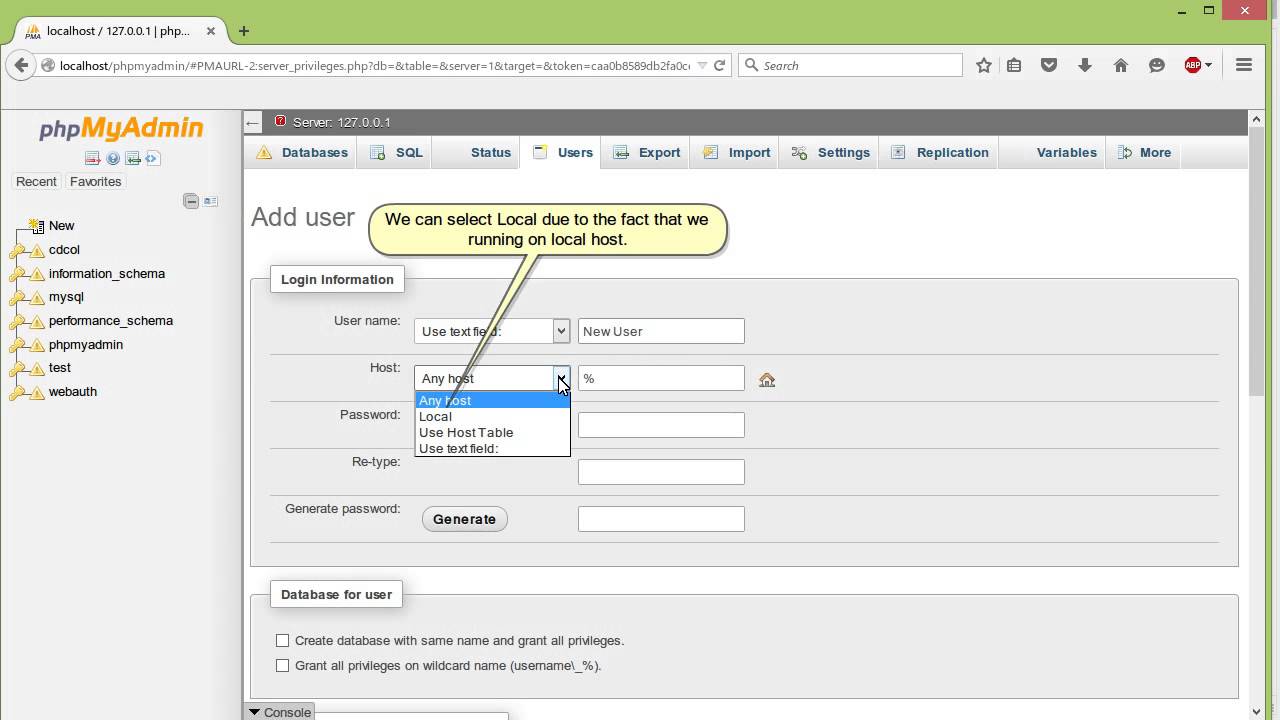 How To Create User Through Phpmyadmin